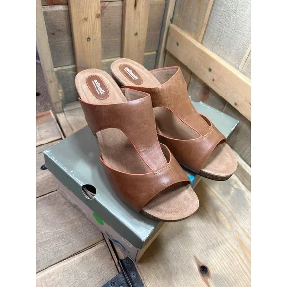 NEW Softwalk Brown Tan Slip On Wedge Sandals Womens 12M Jermaine - Picture 3 of 9